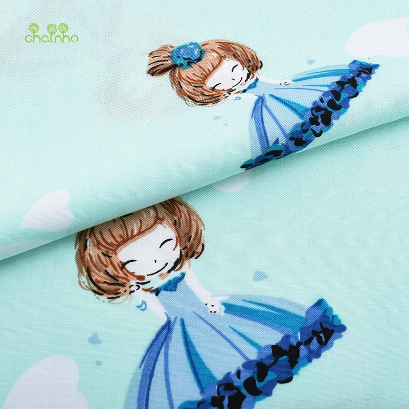 

Chainho,Little Princess Series/Green Summer Apparel Fabric/Printed Imitation Silk/Skirt/Dress/Shirt Material/Half Meter 50x140cm