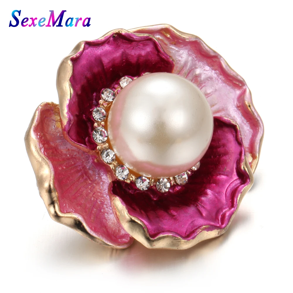 

New Big Rose Flower Snap Button for Snap Jewelry Gold Color Oil Painting Double Layer Flower 18mm Snap Buttons Jewelry Bracelet