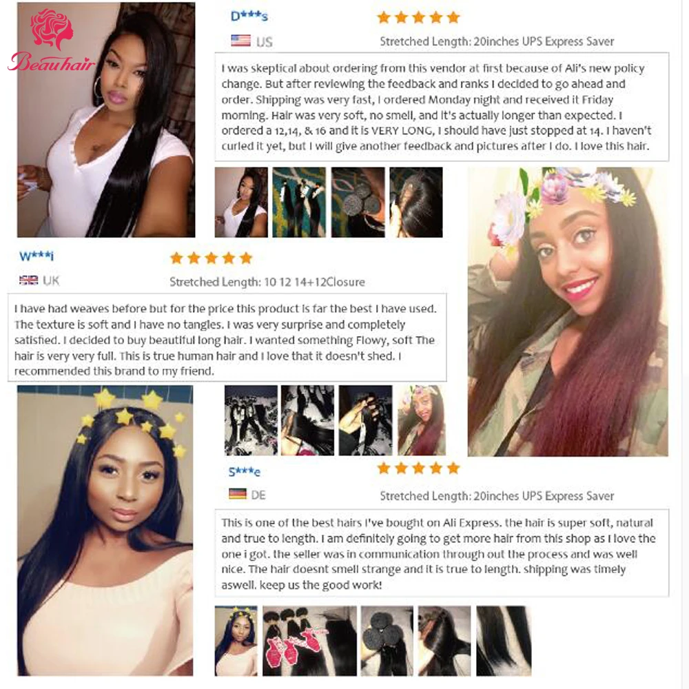 Beau Human Hair Bundles With Closure Lace Frontal Malaysia Straight Hair 2/3 Bundles With Frontal Closure 4x4 Non Remy Hair