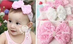 

2 colors pick Infant Toddler Girls Baby Headband Bowknot Flower Pearl Hair Band Elastic Lace A014