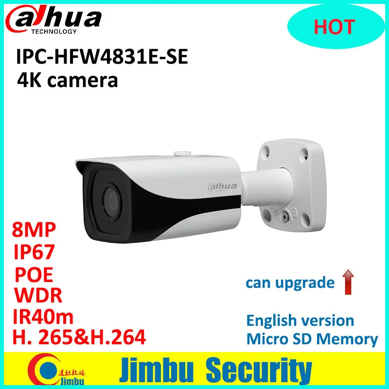

Dahua 4K IP camera IPC-HFW4831E-SE H.265 WDR IR40m Mini 8MP Bullet CCTV Camera IP67 POE Micro SD Memory original English version