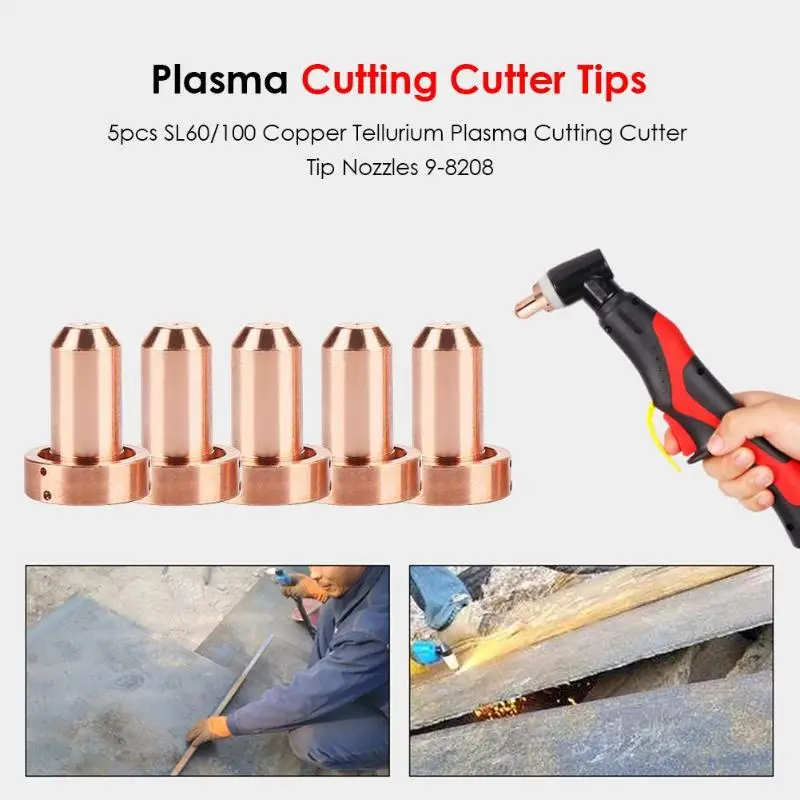 5pcs SL60/100 Copper Tellurium Plasma Cutting Cutter Tip Nozzles Plasma Cutting Cutter Consumables Extended TIP Nozzle Electrode