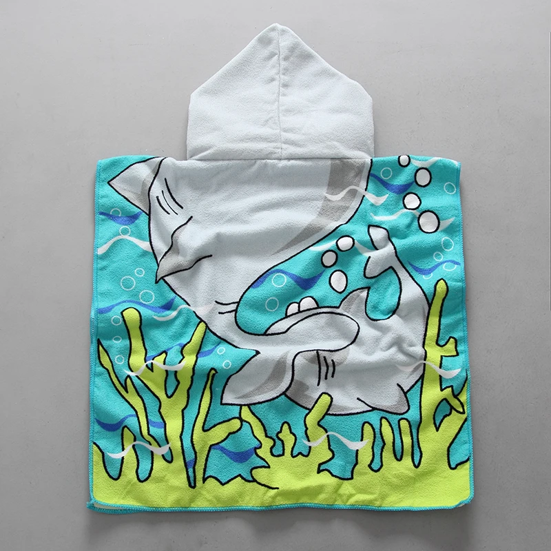 Children's Bathrobe Microfiber Towel Dried Fast Baby Bathing Towels Cartoon Animal Shark Child Boy Girls Hooded Pool Swim Towel