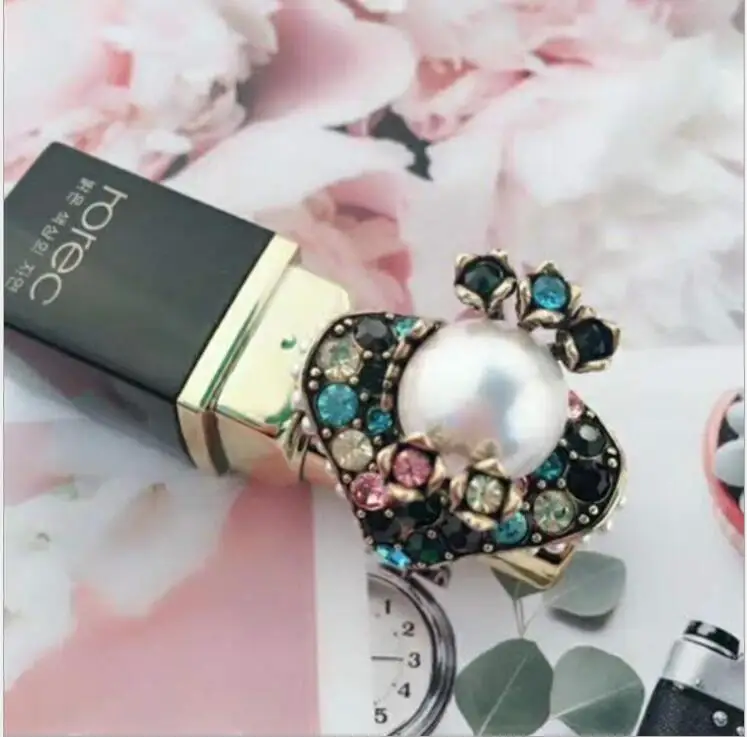 Металлическое жемчужное кольцо в форме цветка Винтажный стиль Модные ювелирные изделия