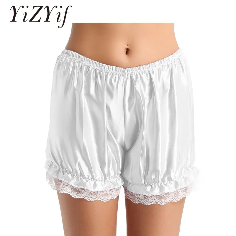 

YiZYiF Shorts Womens Lace Hem Shiny Pumpkin Pants Bloomers Shorts Cute Security Short Pants for Girls sleepwear lingerie Women