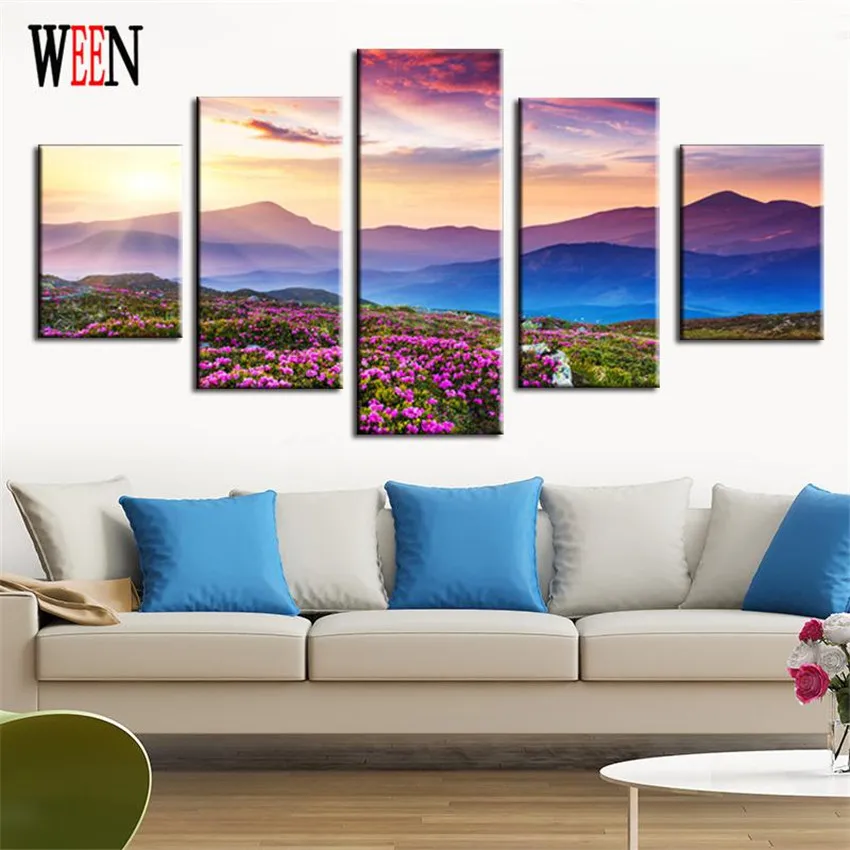 

WEEN Framed HD Printed Sunset and Mountain Wall Decor Canvas Picture Art Modern Home Painting Cuadros Decoracion Gift Poster
