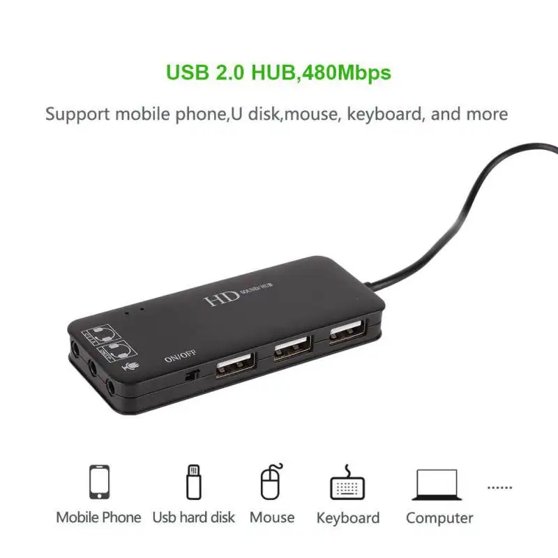 Новые 3-Порты и разъёмы USB2.0 концентратор с Enternal стерео звук адаптера& 2 Порты 3,5 мм Micphone Домкраты& наушников аудиоразъем Лидер продаж