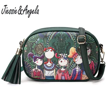 

Jiessie&Angela Women Fashion Cartoon Print Handbags Famous Brand Designer Messenger Bag Tassel Shoulder Bags Bolosa