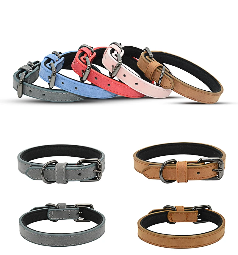 Padded Diving Cloth Leather Dog Collar For Small Medium Large Dog Labrador Bulldog Heavy Alloy Soft Pet Cat Puppy Dog Collar