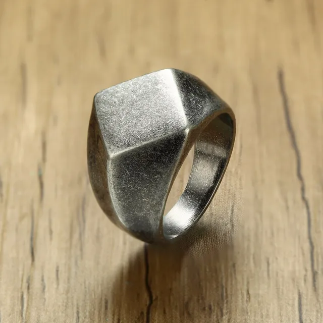 Men's Quadrangle Flat-Top Signet Ring for Men Jewelry Stainless Steel Vintage Oxidation Gray Male Jewellery Jewels