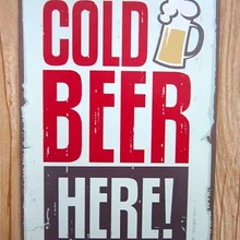 RZXD-267 винтажные оловянные вывески "Холодное пиво здесь!" настенные художественные промыслы, металлическая Раскрашенная железная для бара Винтаж домашний декор 20x30 см