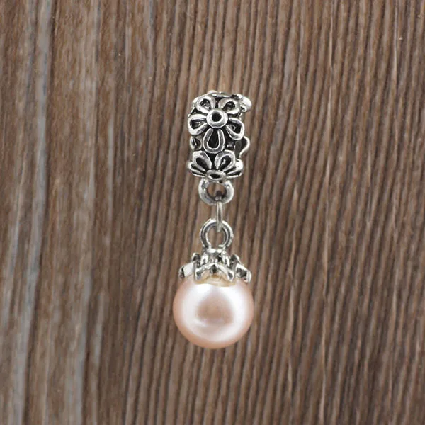 

free shipping 1pc pink plastic pearl big hole bead charms fit european pandora style bracelet B039