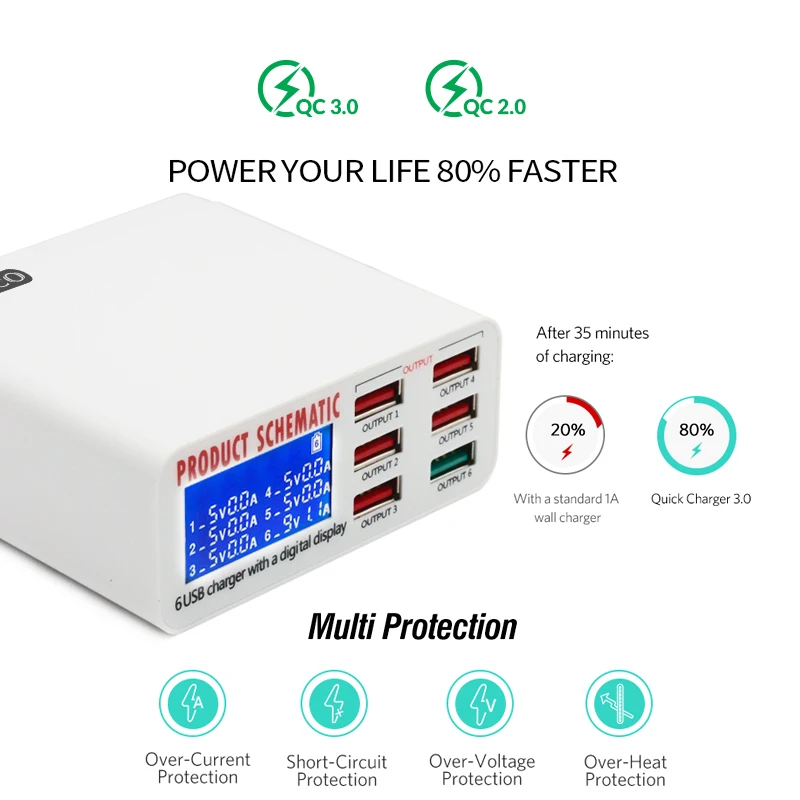 AIXXCO لسرعة تهمة 3.0 6 منافذ الذكية الهاتف المحمول شاحن سطح المكتب USB شاحن آيفون سامسونج Xiaomi شاحن سريع