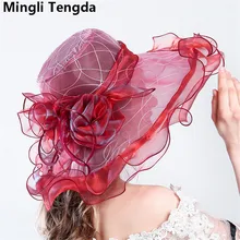 Органза свадебные шляпы и вуалетки большая шляпка для официальных мероприятий для элегантных свадебных шляп для женщин Свадебные шляпы голова цветок Mingli Tengda