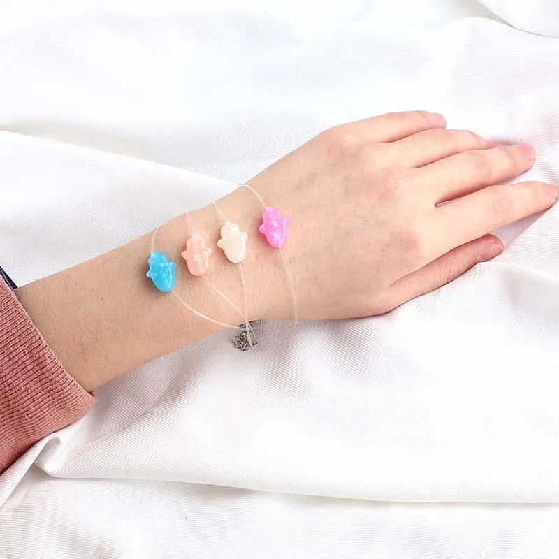 Модный браслет на руку “Хамса” для Для женщин простой синий розовый прозрачный опал шармы браслеты «Фатима» милые Лаки ювелирные изделия