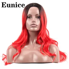 18' Synthetic Long Wavy Red Wigs For Women Eunice Hair Ombre Middle Part Dark Root Wigs Red Cosplay Wigs Heat Resistant Fiber