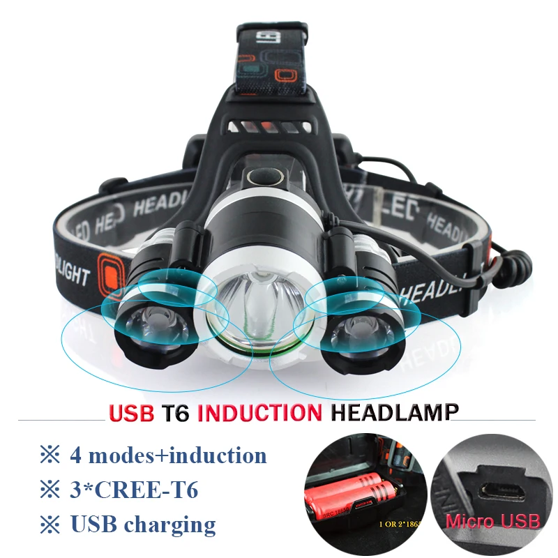 sensor motion Induction headlight rechargeable head lamp 18650 torch led headlamp usb XML T6 lantern fishing | Лампы и освещение