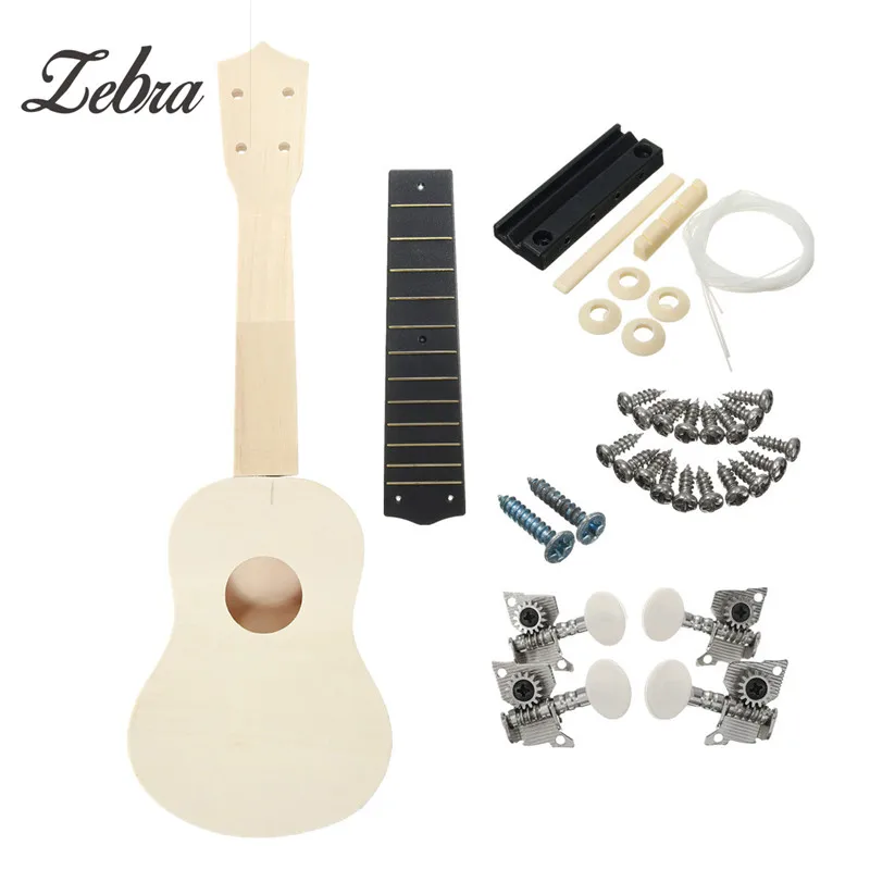 

Zebra DIY White 21 Inch Ukulele Soprano Hawaiian Guitar Uke Kit Wooden Musical Instrument Parts For Beginners or Basic Players