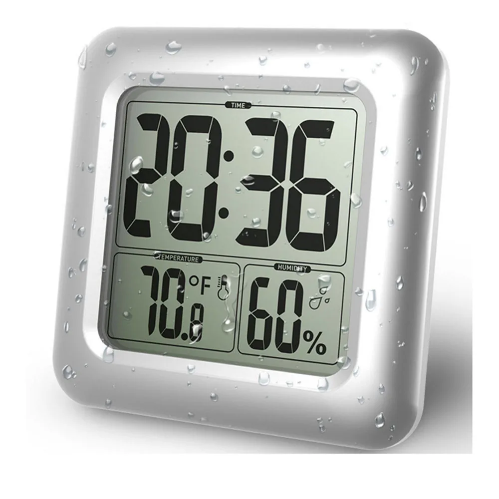 

LCD Digital Bathroom Clock Suction Countdown Alarm Timer Waterproof Thermometer Hygrothermograph Wall Digital Thermometer Clock