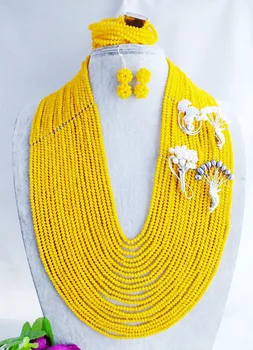 

2019-5-17# Fashion Opaque yellow gold champagne Nigerian African Wedding Crystal Beads Jewelry Set
