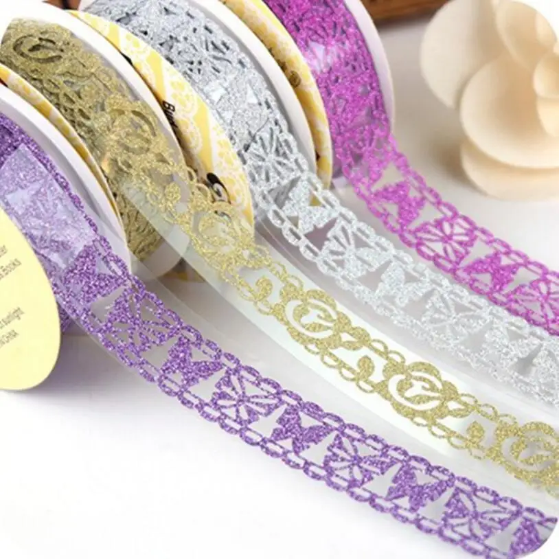 DIY Album Accessories Glitter Lace Tape 1.8x100cm Transparent Hollow Floral Decorative Tape
