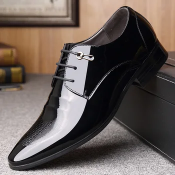 

2019 Fashion luxury noble bright leather dress business casual men's leather shoes increase breathable increase shoes men