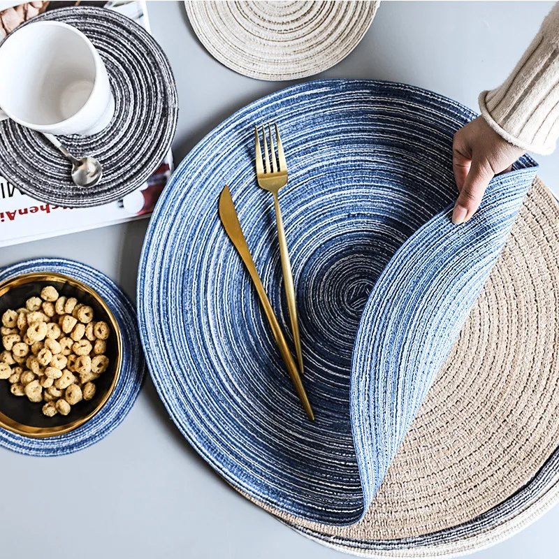 

Japanese Ramie Mats Insulation Mats Threaded Round Placemats Coasters Hand-woven Table Top Non-slip Dish Mat Decoration Home Pad