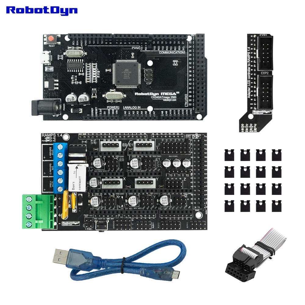 3D принтер и ЧПУ базовый комплект. Мега 2560 R3 + ПЛАТФОРМЫ 1,4 + адаптер + Кабель MicroUSB (50 см) совместимый для Arduino и RepRap проектов