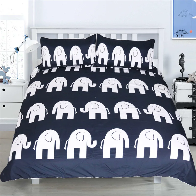 

3pcs Blue Elephant Printed Comforter King Queen Size Bedding Set Boho Luxury Blue Bed Duvet Covers Sheets Set Linen Home Textile