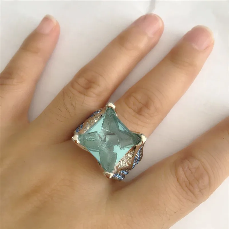 BOAKO, модное дизайнерское кольцо, большие квадратные кольца с синим камнем для женщин, ювелирные изделия, свадебный подарок на помолвку, Роскошные инкрустированные каменные кольца, X7-M2 - Цвет основного камня: Синий
