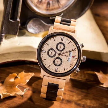 

GIMSR Men's Wooden Watches Chronograph Analog Quartz Watch with Date, Luminous Hands,Luxury Retro Wood Wristswatch for Man M13