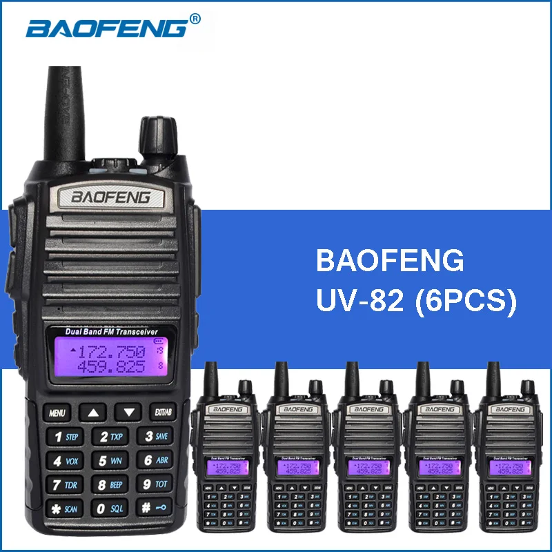 6 шт./лот Baofeng uv82 Двухканальные рации 5 Вт УКВ UV-82 Портативный S 2800 мАч двухстороннее