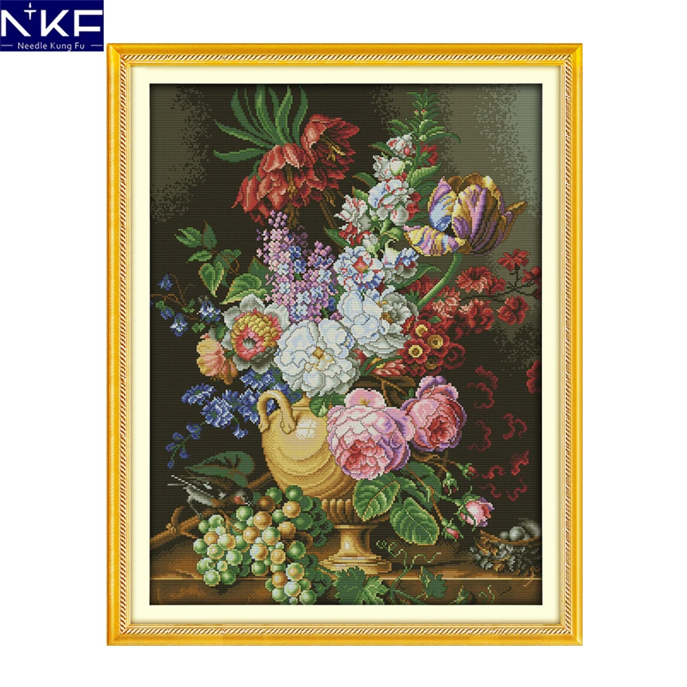 

NKF Beautiful vase flower style DIY needlework embroidery sets handcraft Christmas cross stitch kits for home decoration