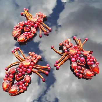 

red shrimp Sequins patch mini insect Applique Handmade Rhinestone nail bead 3D patch for dress DIY Wholesale support