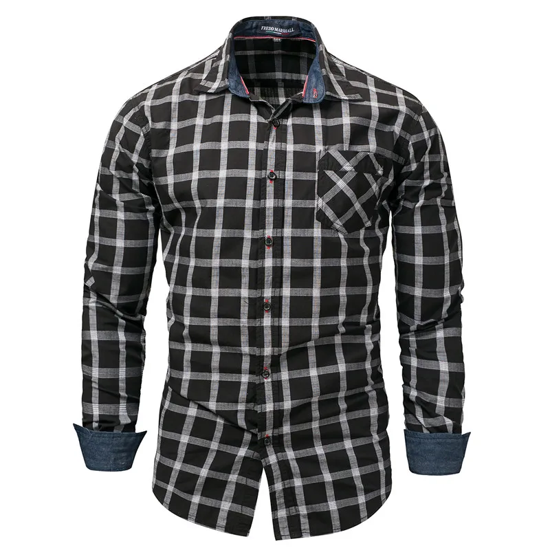 Casual Men's Long Sleeve Plaid Dress Shirt Cool Classic 100% Cotton Male Social Work Business Dress Shirt Tops Camisa Masculina (2)