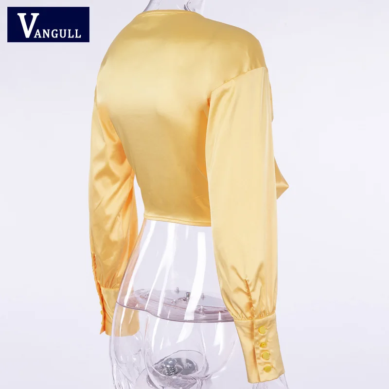 Vangull/укороченный топ с длинными рукавами женская блузка v образным вырезом