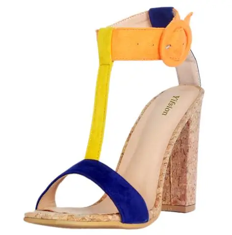Olomm/новые женские босоножки с Т-образным ремешком удобная женская обувь на высоком квадратном каблуке оранжевая обувь для вечеринок с открытым носком женская обувь, большие размеры США 5-15 - Цвет: D0366 Orange