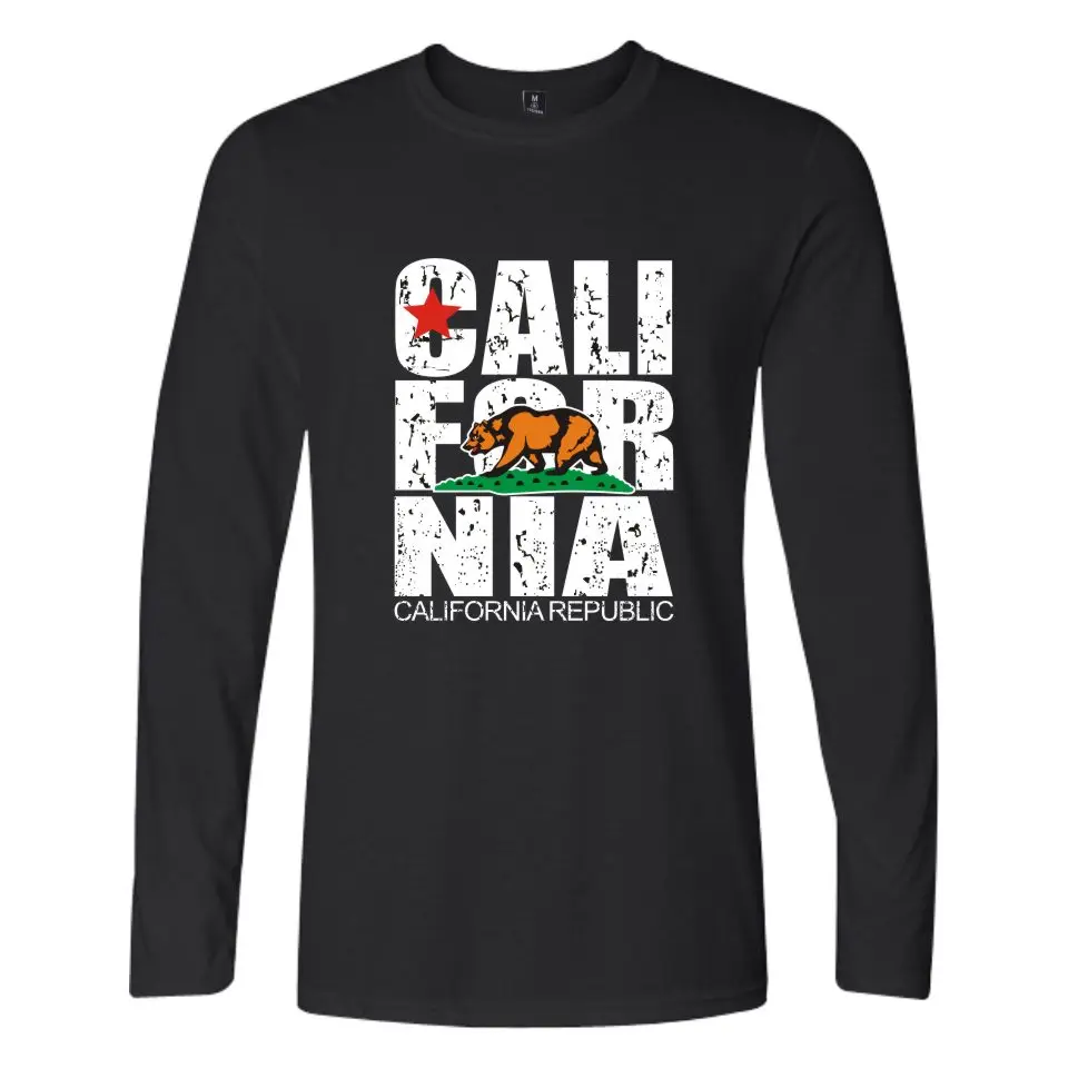 

California Flag Tshirt Mens Fashion T-shirt Casual Clothing Long Sleeve Tees Cotton