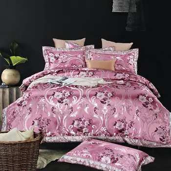 

Deluxe silk, cotton and Satin Jacquard quilt, broken flower queen's bed, 4pcs quilt, sheet Pillowcase
