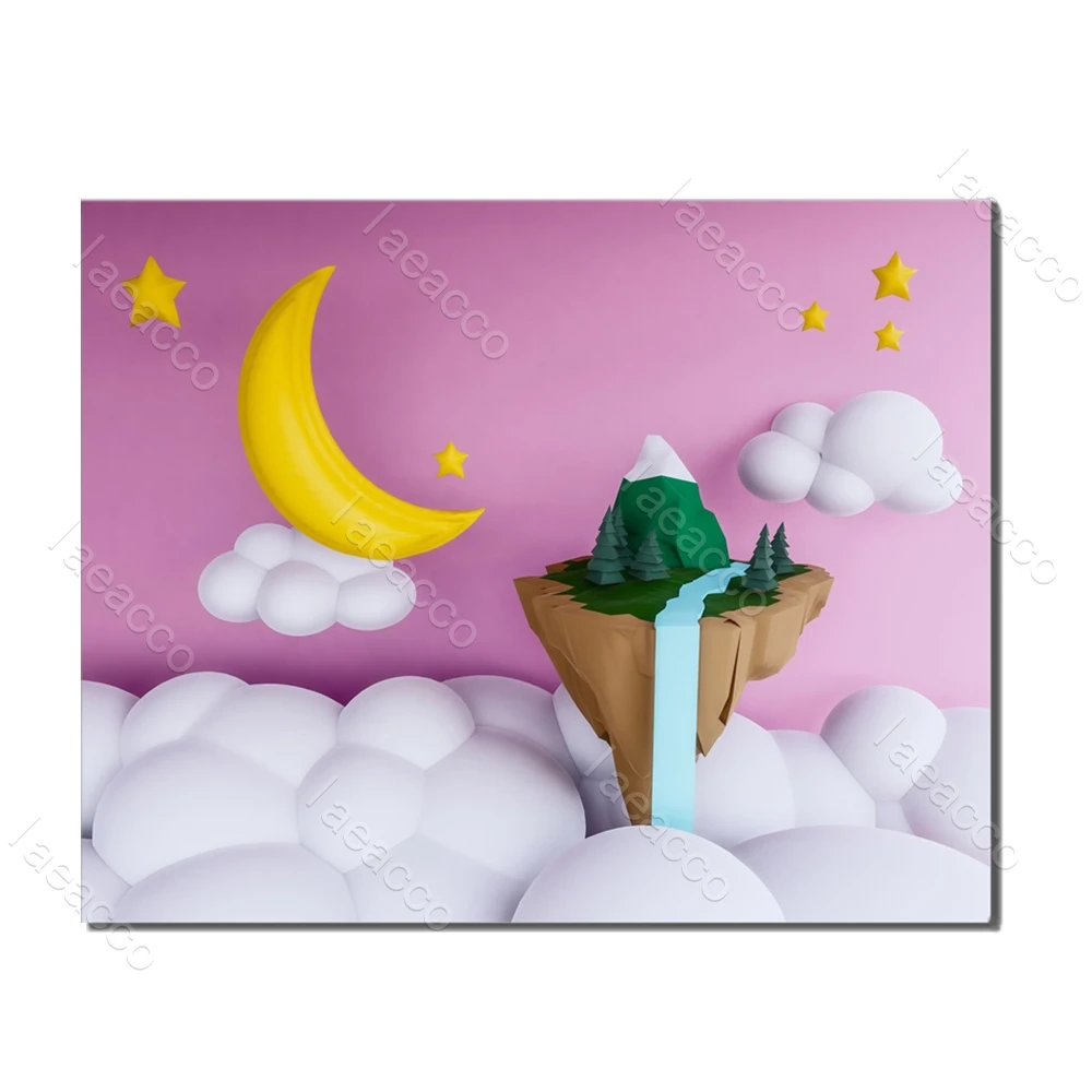 

Laeacco Cartoon Moon Cloud Island Wall Artwork Posters and Prints HD Canvas Painting Living Room Decoration Home Decor No Frame