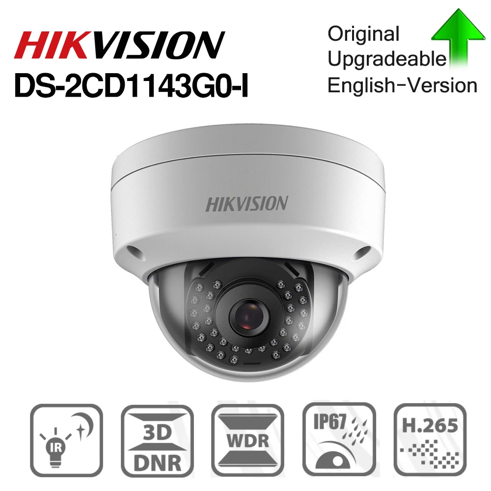 Hikvision DS-2CD1143G0-I POE камера видеонаблюдения 4MP ИК Сетевая купольная камера 30 м IR IP67 IK10 H.265+ слот для карты SD