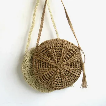 

Summer Tassel Design Handmade Cotton Linen High Quality Beach Bag Weaving Handbags Ladies Circular Straw Bag Wrapped Bags Bolsas