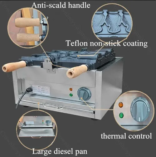 110 V 220 V Электрическое мороженое тайяки вафельница с формами "Рыбка", 3 шт открытый рот мороженое рыба вафельница