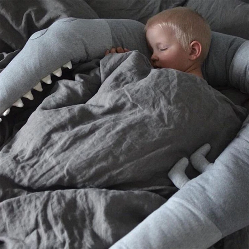 

Full Cotton Ins Northern Europe Gray Crocodile Around Baby Bed Bumper Bedding Ins Comfort Pillow Baby Room Decoration Toys