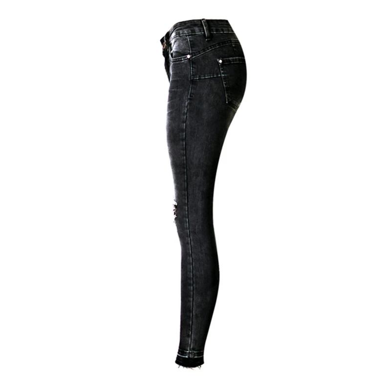 Новинка весна лето эластичные черные рваные джинсы женские джинсовые брюки для женщин узкие джинсы