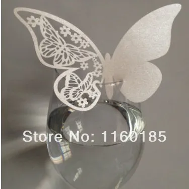 

Free Shipping 60pcs White/Red/Pink/Blue/gold/PURPLE/Black Butterfly Place Card Cup Paper Escort Card Table Name card Wine Glass