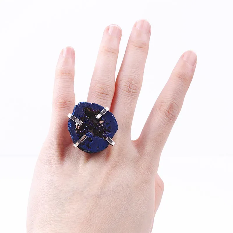 

1pc Agates Cluster Quartz Stone Ring Druzy Rings Quartz Ring Geode Rings