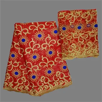 

(5+2) Popular embroidery African bazin lace fabric with French tulle net lace cloth for evening dress YBN11 many color