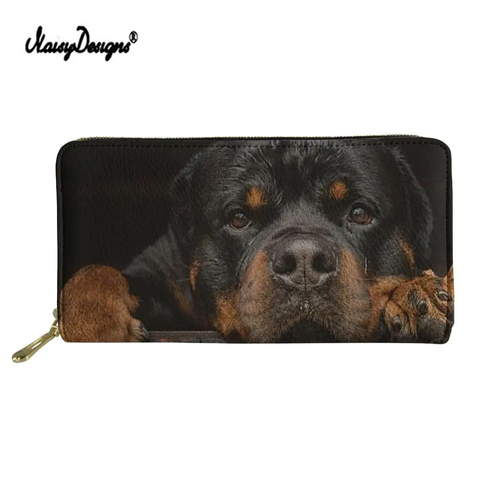 

Ladies PU Leather Wallet Long Zip Purse Women Coin Wallets Clutch Card Holder Rottweiler Dog Print Black Customized Portefeuille