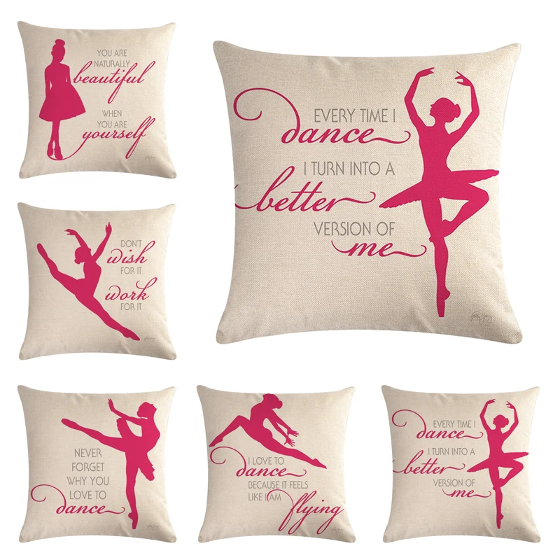 

Dance Cushion Cover Letter Ballet Girl for Sofa Home Decorative Throw Pillow Case Cotton Linen Couple Pillowcase Capa Almofada